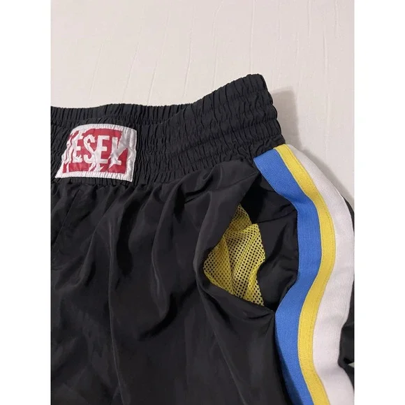 Diesel Boxing/Swim Shorts Men's Size Large Black Striped Rare Mesh‎ Lined